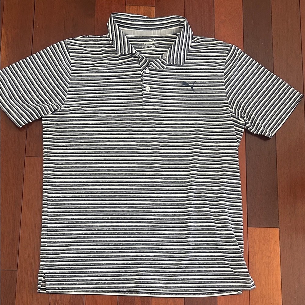Puma Black and White Striped Polo Shirt